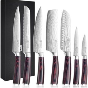 PAUDIN – Juego de cuchillos de chef, 7 piezas de juego de cuchillos de cocina, acero inoxidable de alto carbono, juego de cuchillos ultra afilados, juego de cuchillos profesionales para cocina con Hogar y Cocina – Tamaño : 14 Piece Knife Set