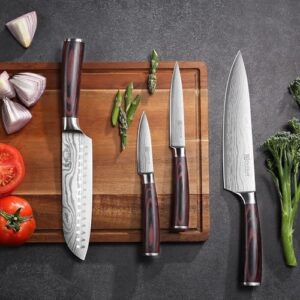 PAUDIN – Juego de cuchillos de chef, 7 piezas de juego de cuchillos de cocina, acero inoxidable de alto carbono, juego de cuchillos ultra afilados, juego de cuchillos profesionales para cocina con Hogar y Cocina – Tamaño : 14 Piece Knife Set